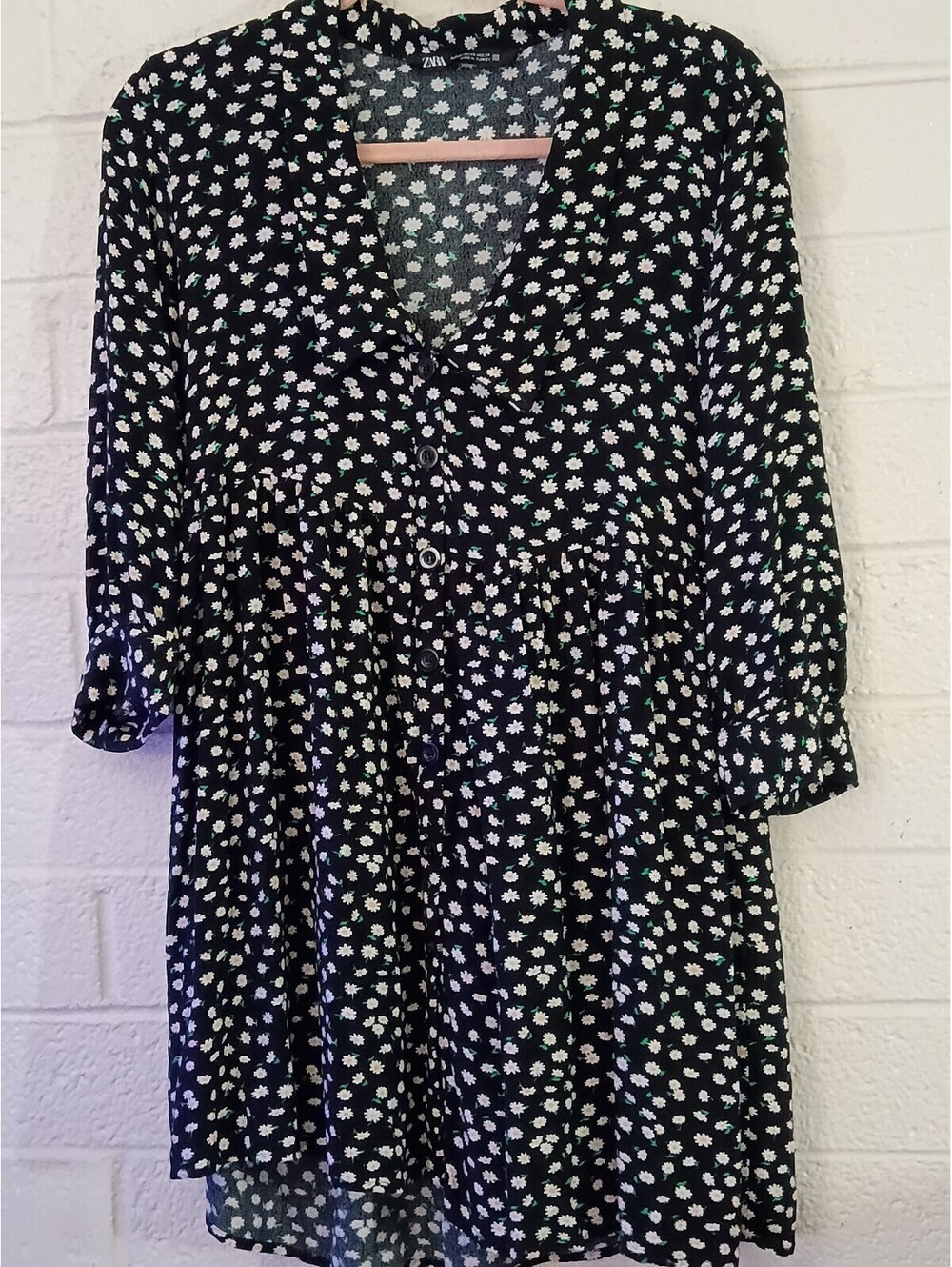 Zara Women's Long Sleeve Black Floral Dress XS